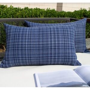 Blue Outdoor Lumbar Rectangular Pillow Covers Water-Resistant 20x12” (2-pack)